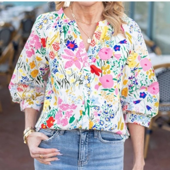 Avara Tops - Avara Diane Floral Button Down Blouse Top Cotton Size XS